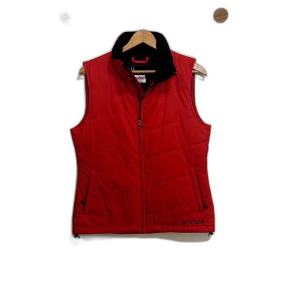 Spyder Ladies Vest Size 8 Full Zip-up Red Black Solid Casual Fall Winter Warm - Picture 1 of 16